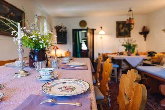Long dining table set for a shared meal