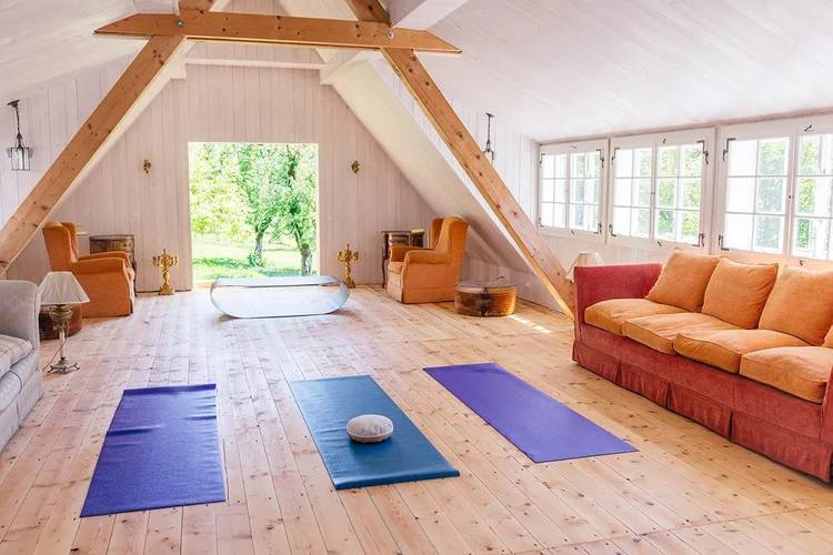 Yoga mats laid out in a bright studio room